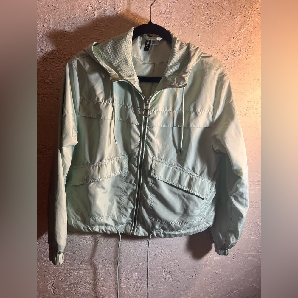 H&M Mint Green Utility Jacket windbreaker rain XS oversized boxy gorpcore